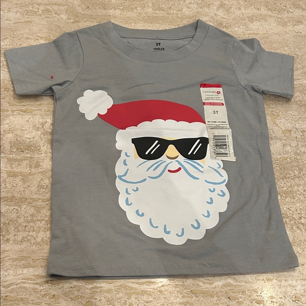 NEW 🆕 Christmas Gray Santa Graphic Tee 3T